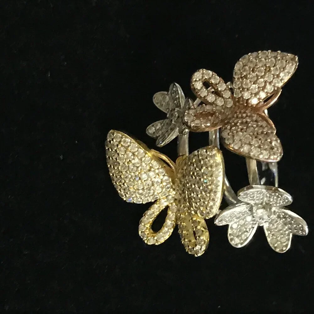 925 STERLING SILVER TWO TONE BUTTERFLY AND FLOWER RING SIZE 9.5 - Picture 4 of 4